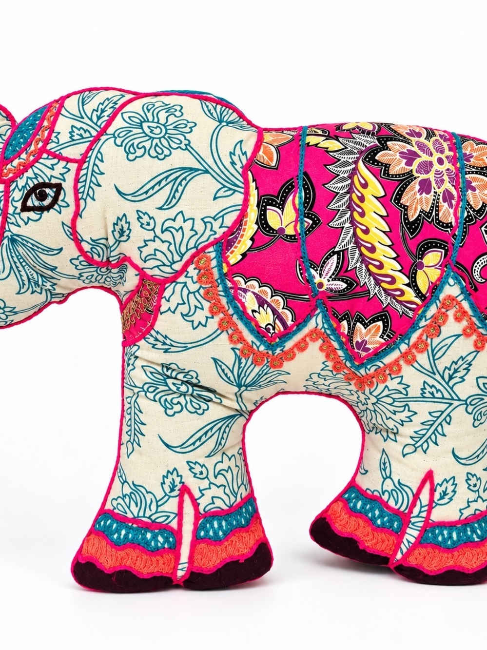 World Market Fabric Elephant Boho Folk Art Colorful Floral Embroidered Decor
